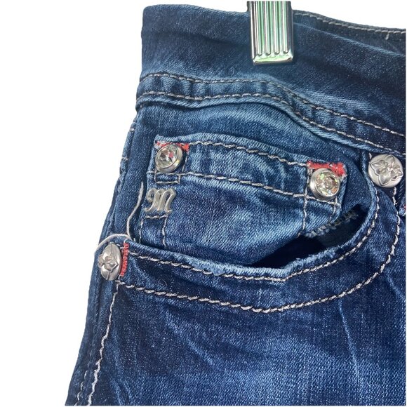 Miss Me Jeans Mid Rise Easy Crop Rhinestone embellished Women’s Sz 30 Dark Wash - Picture 6 of 13